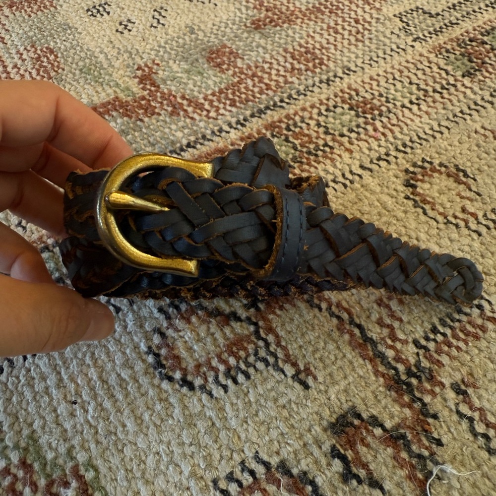 Madewell Navy Braided Belt with Gold Buckle